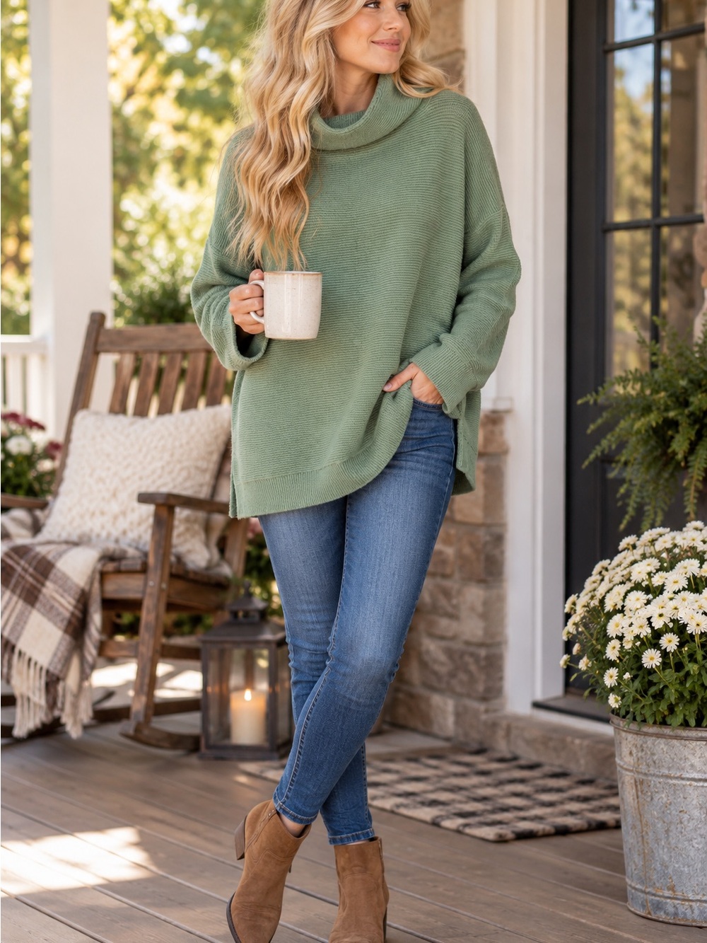 Free People Oversized Cowl Neck Sweater - Sage Green cozy